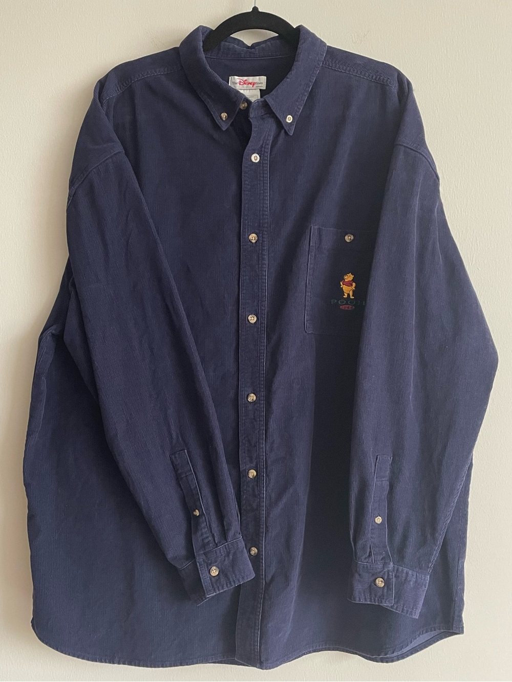 Disney Store Winnie The Pooh Blue Corduroy Long Sleeve Shirt Unisex Large